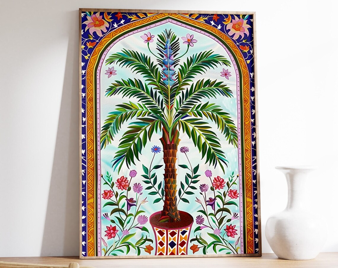 Islamic Potted Palm Flower Arch Art Print Cheerful Botanical Decor