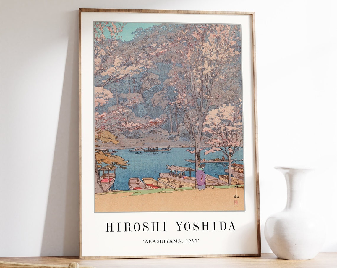 Hiroshi Yoshida Arashiyama 1935 Cherry Blossom River Scene Poster