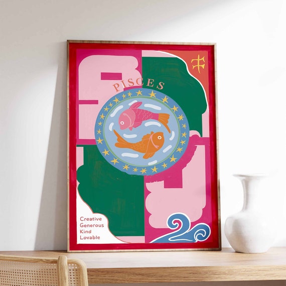 Pisces Poster Star Sign Poster Zodiac Print Birthday Gift Celestial Poster Astrology Art Boho Decor Bedroom Decor Spiritual Wall Art