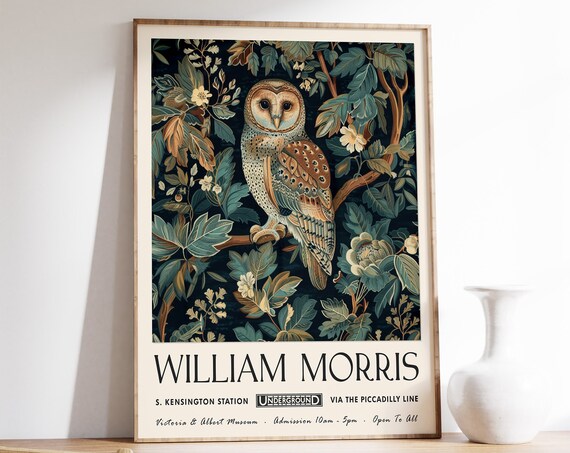 William Morris Owl Exhibition Poster, Vintage Art Print