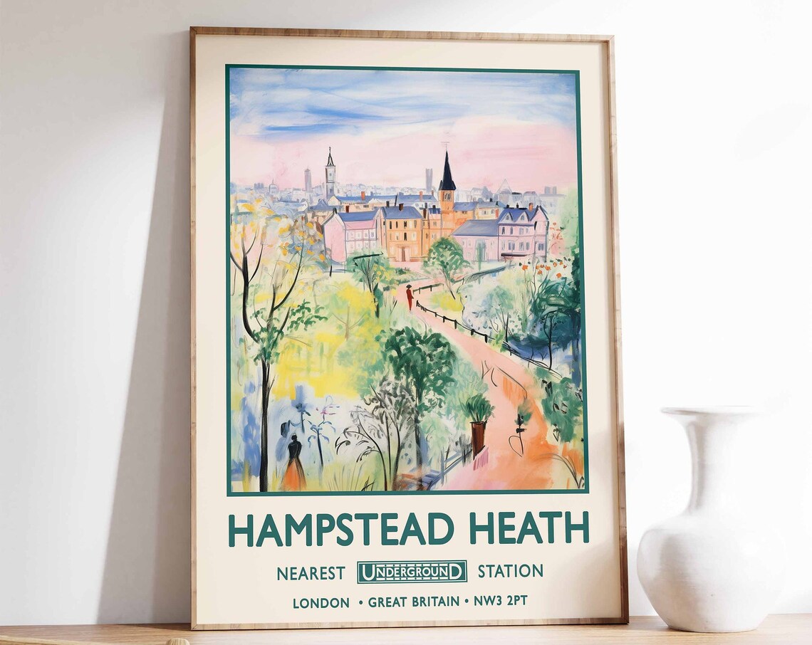 Hampstead Heath London Park View Vintage Travel Style Poster
