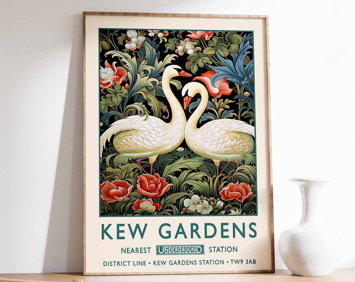 William Morris Swan Kew Gardens London Underground Vintage Poster