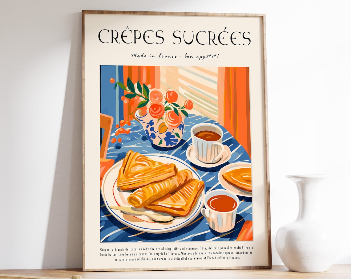 French Crepes Poster, French Food Kitchen Art Print