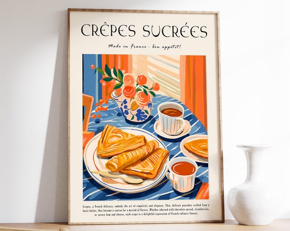French Crepes Poster, French Food Kitchen Art Print