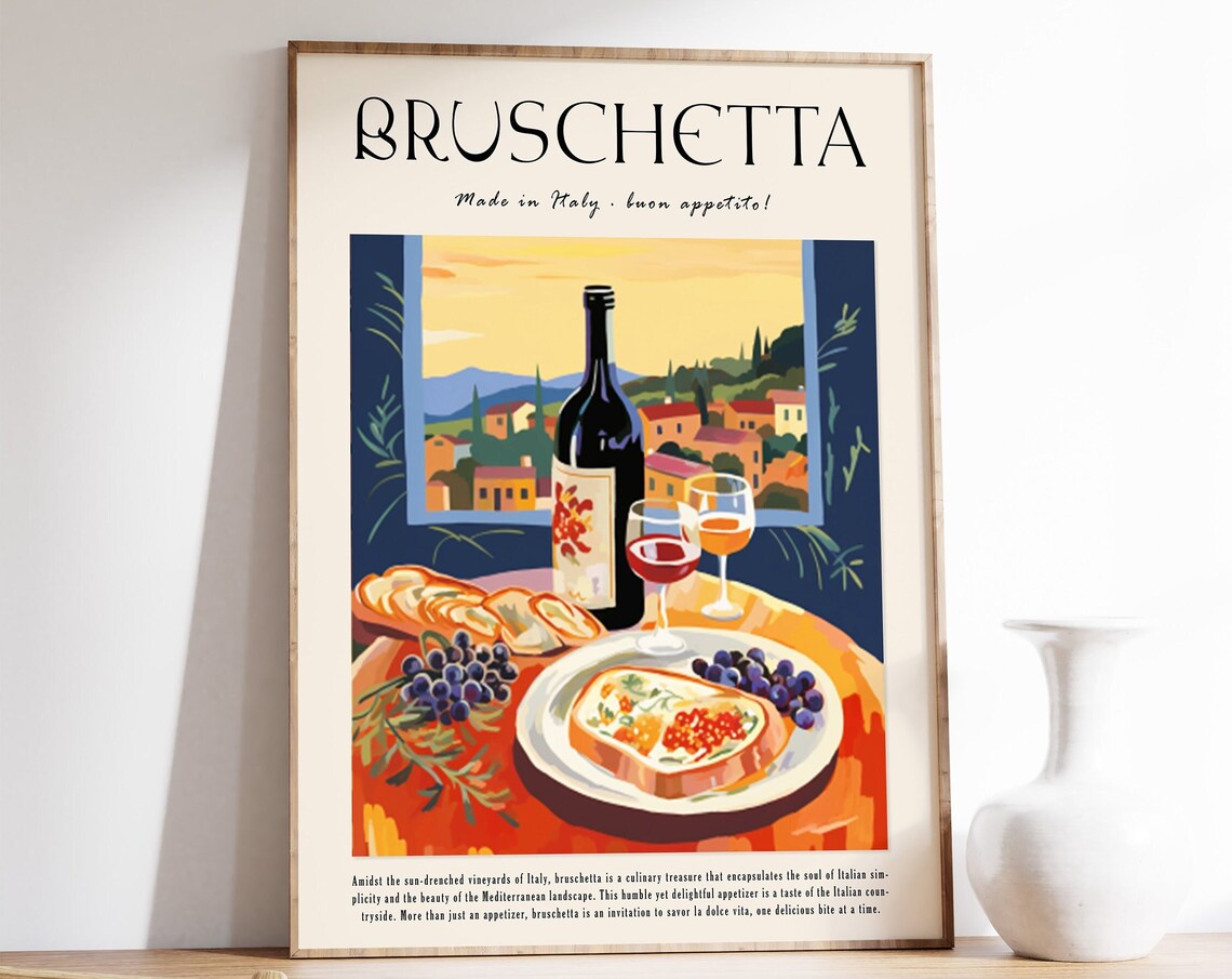 Italian Bruschetta Food Poster, Kitchen Decor Art