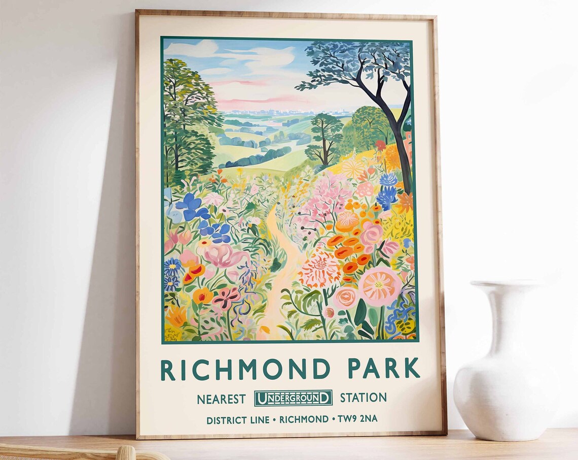 Richmond Park London Flower Meadow District Line Travel Poster