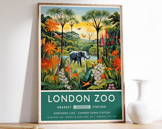 London Zoo Print Elephant Print Animal Poster Botanical Decor Henri Rousseau Wall Art Tropical Poster Jungle Art Safari Wall Print