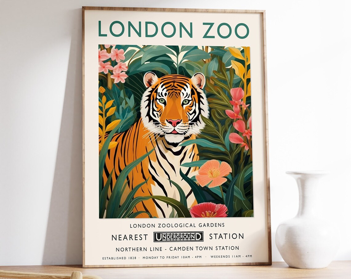 London Zoo Tiger Print, Vintage Zoo Poster