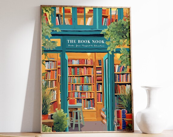 The Book Nook Cozy Bookstore Storefront Library Art Book Lover Poster