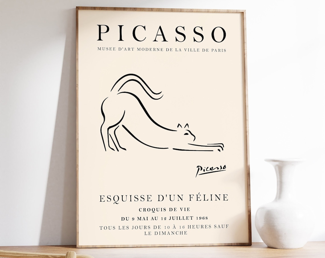 Picasso Cat Vintage Minimalist Line Drawing Print