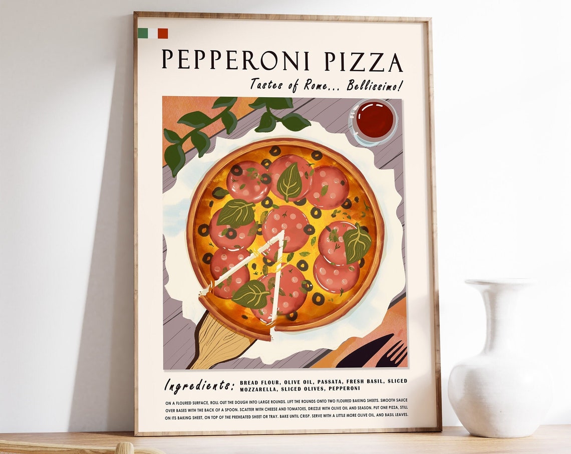 Pepperoni Pizza Tastes Of Rome Italian Recipe Kitchen Poster