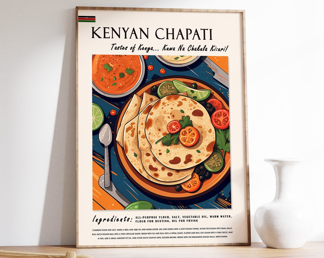 Kenyan Chapati Tastes of Kenya Recipe Illustration Art Poster
