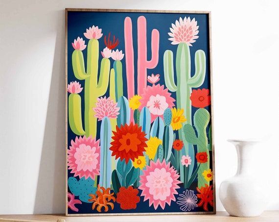 Vintage Mexican Cactus Poster Colourful Mexican Art Print Traditional Mexican Artwork Floral Vintage Poster Latin Decor Cultural Gift