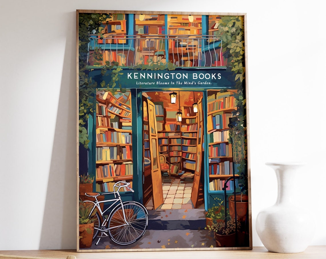 Kennington Books Bookstore Storefront Bicycle Book Lover Art Poster