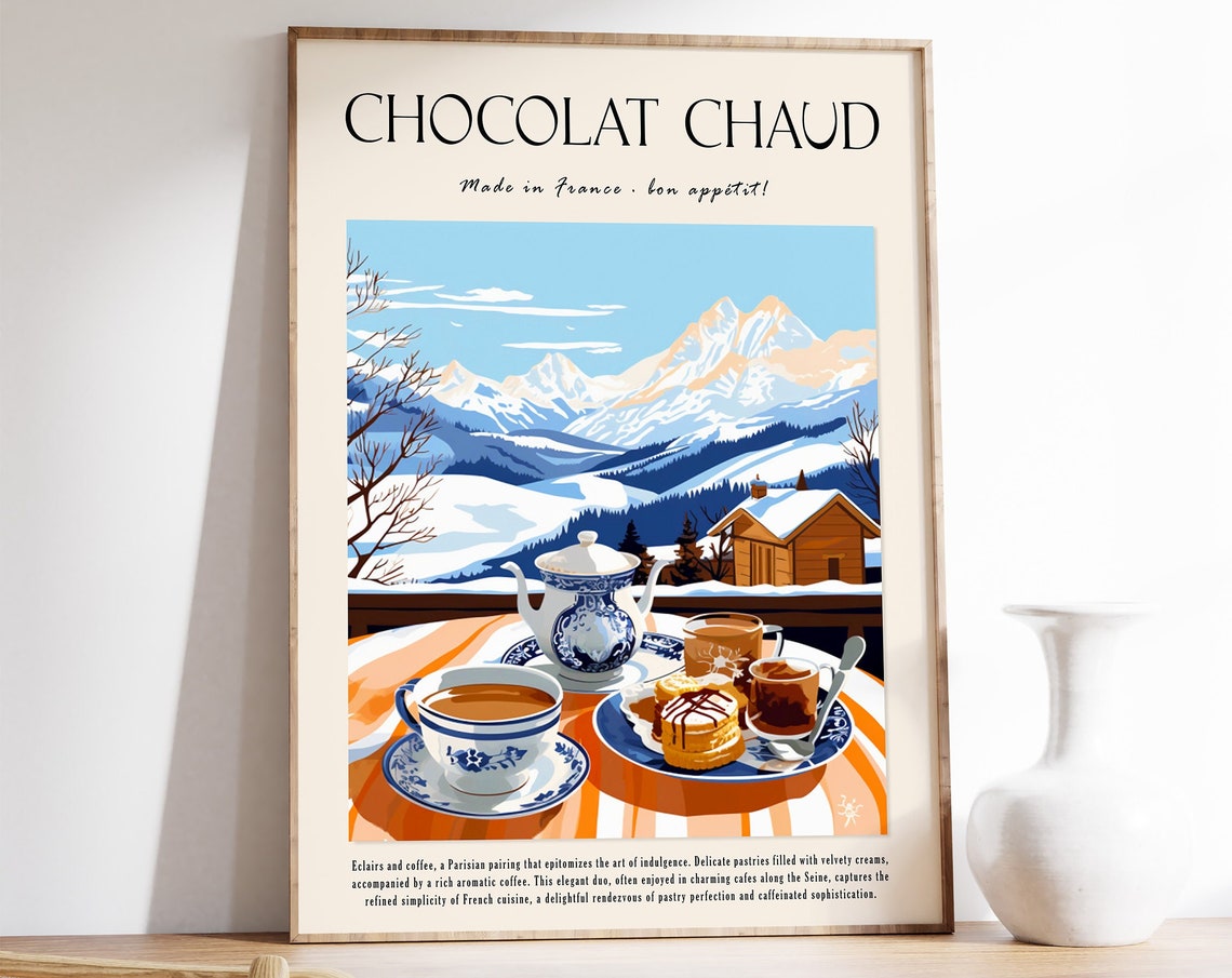 Chocolat Chaud French Hot Chocolate Alpine Cafe Winter Art Poster
