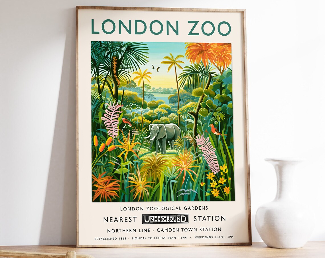 London Zoo Elephant Botanical Safari Art Print