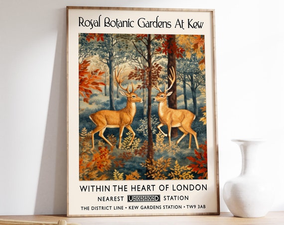 William Morris Deer Print Kew Gardens Print London Print William Morris Poster Vintage Wall Art Floral Art Vintage Poster