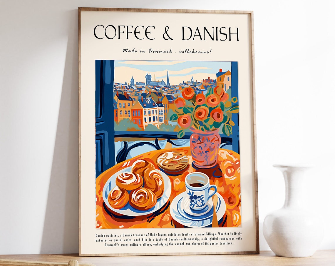 Coffee and Danish Copenhagen Window Cafe Table Art Decor Poster
