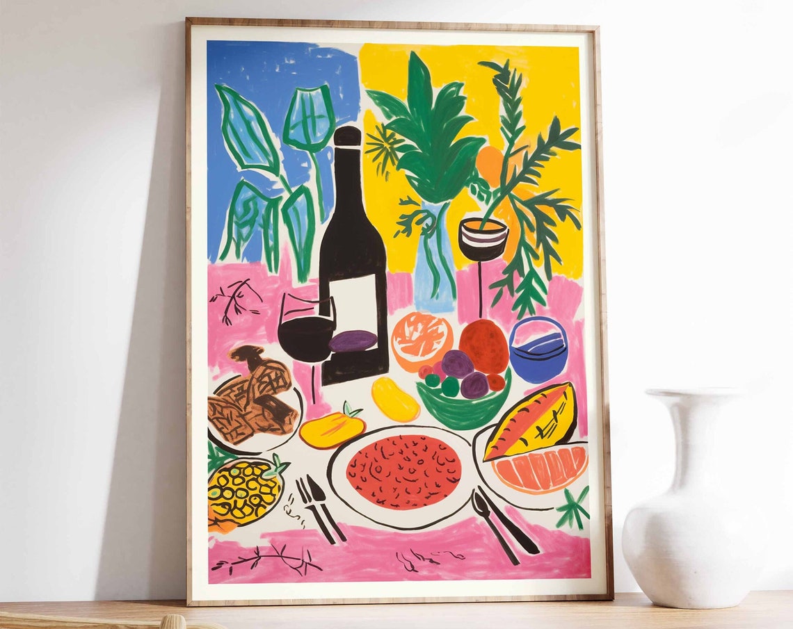 Fauvist Dinner Table Wine Fruit Bold Colorful Still Life Poster