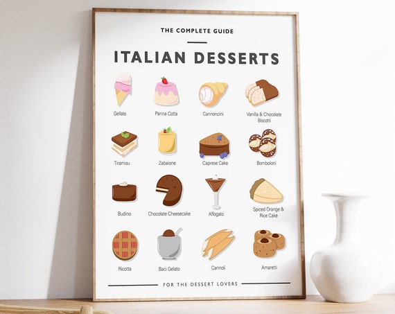 Italian Food Poster Dessert Guide Poster Italian Food Art Art Poster Italian Art Kitchen Poster Italy Retro Print Food Gift