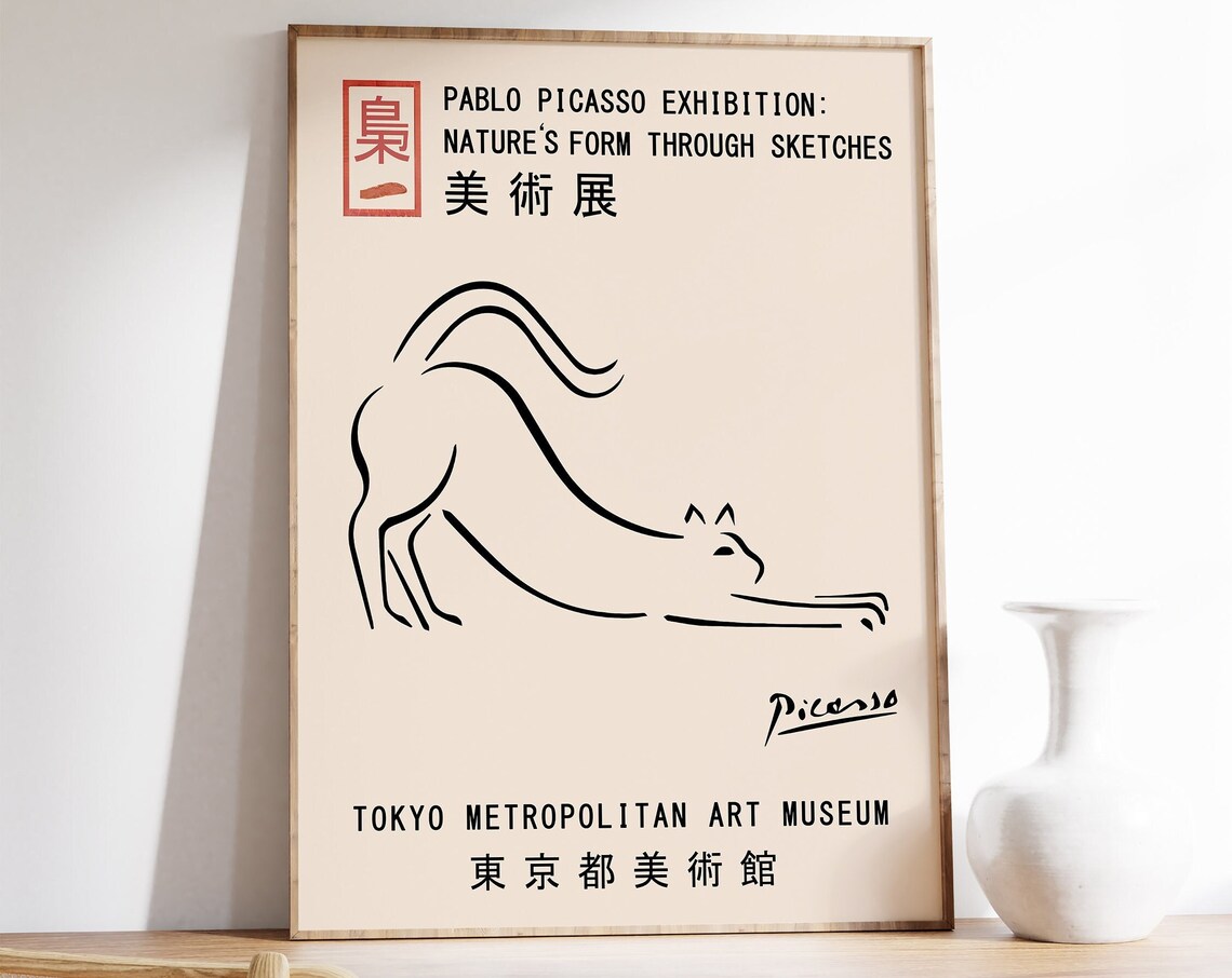 Picasso Exhibition Poster Cat, Vintage Minimalist Print