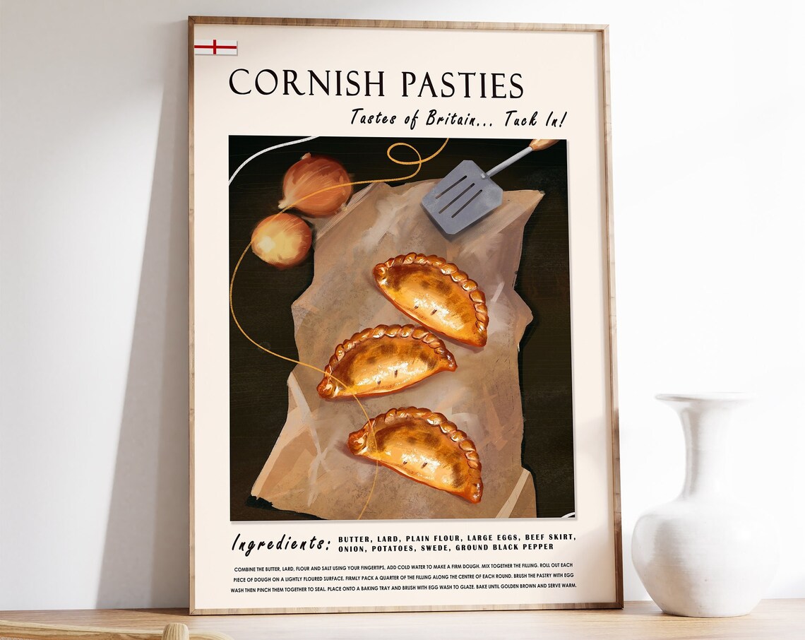 Cornish Pasty Retro Food Poster, Kitchen Art Print