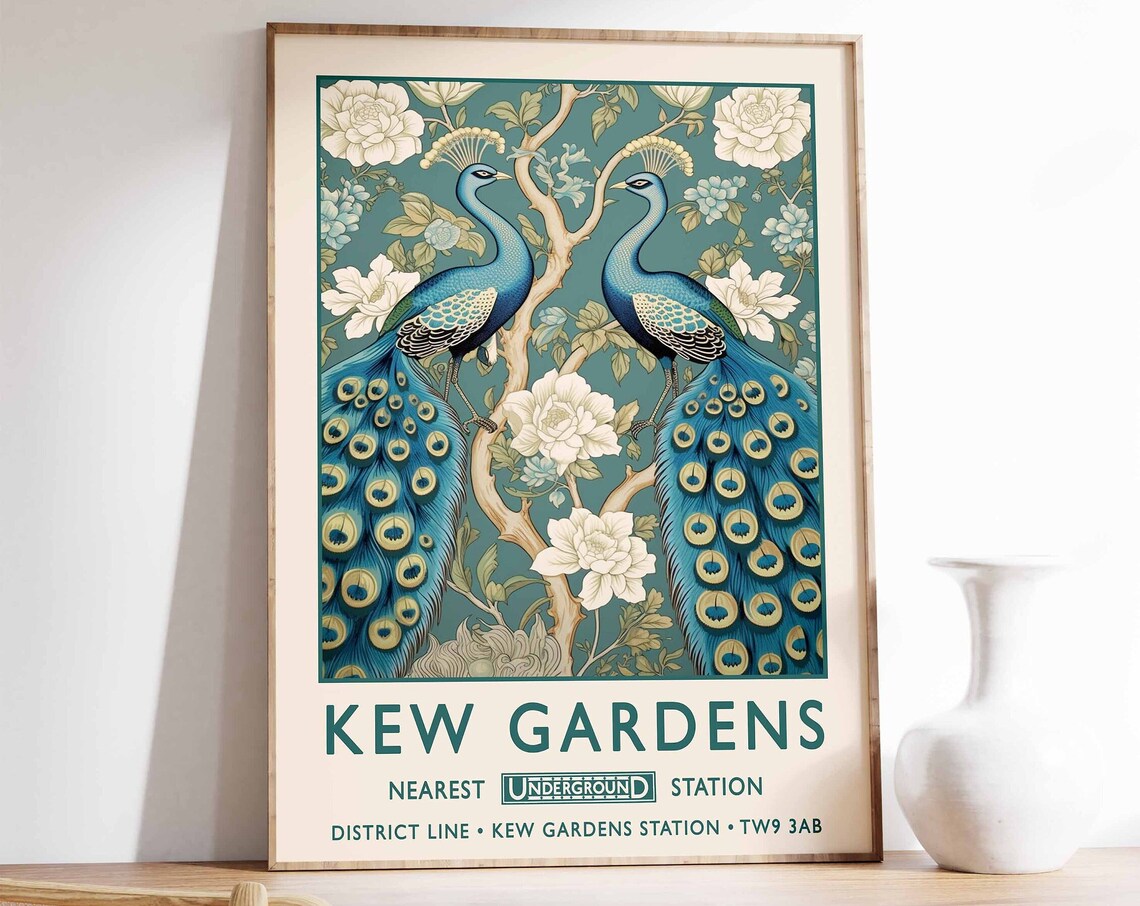 William Morris Peacock Print, Vintage Floral Art Poster