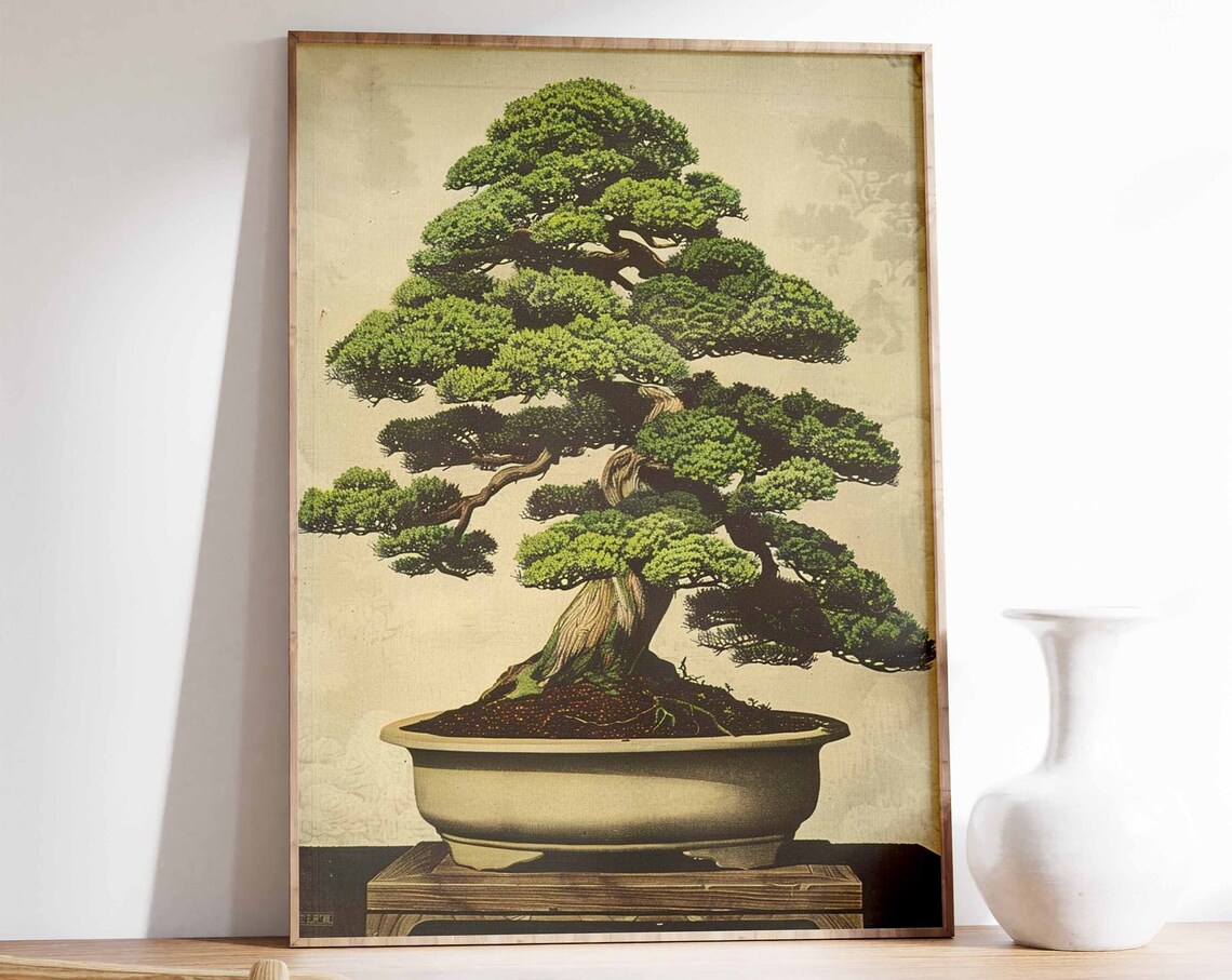 Japanese Bonsai Tree Vintage Botanical Illustration Art Poster