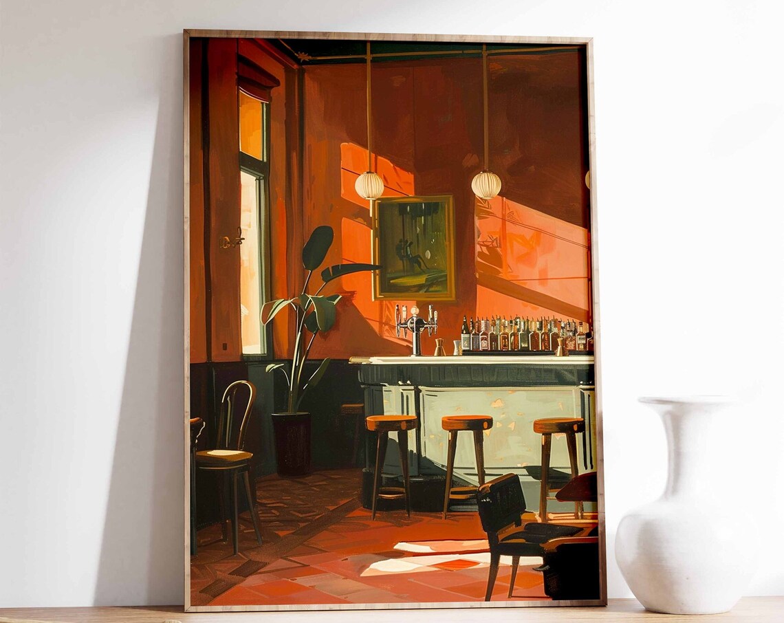 Retro Cocktail Bar Print, Vintage Kitchen Decor