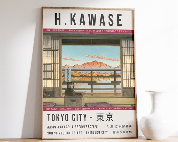 Hasui Kawase Japanese Exhibition Poster Japanese Print Morning At The Arayu Spa Scenery Wall Art Decor Oriental Travel Gift Idea