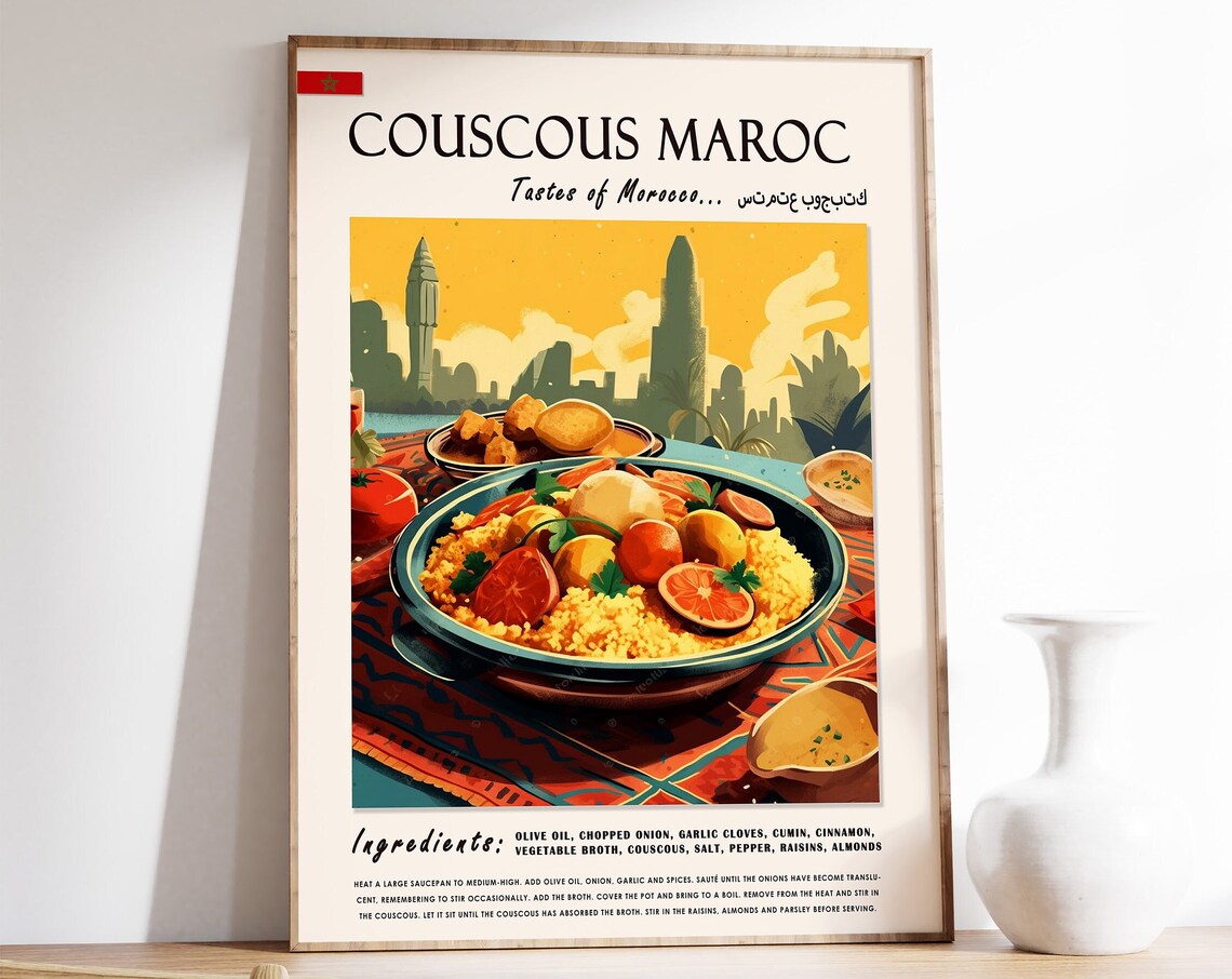 Couscous Maroc Tastes Of Morocco Recipe Kitchen Art Poster Gift