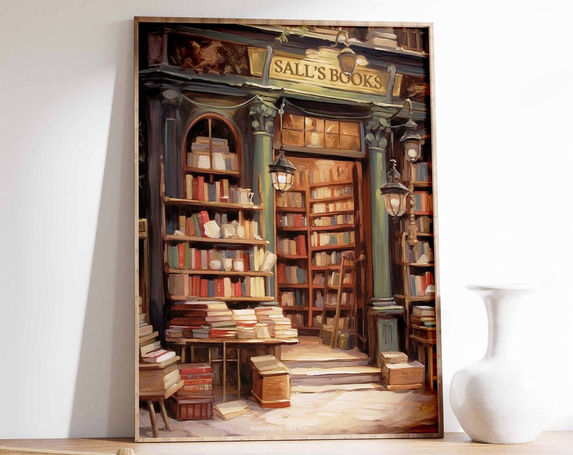 Salls Books Vintage Bookshop Storefront Oil Painting Book Lover Poster