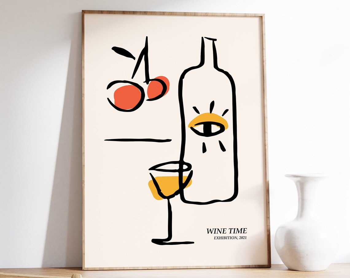 Wine Time Exhibition 2021 Minimal Line Drawing Bottle Glass Wall Art