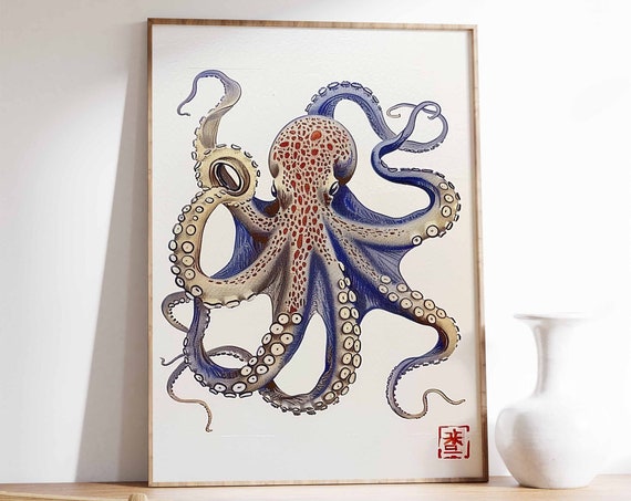 Octopus Vintage Animal Art Print, Sea Life Decor