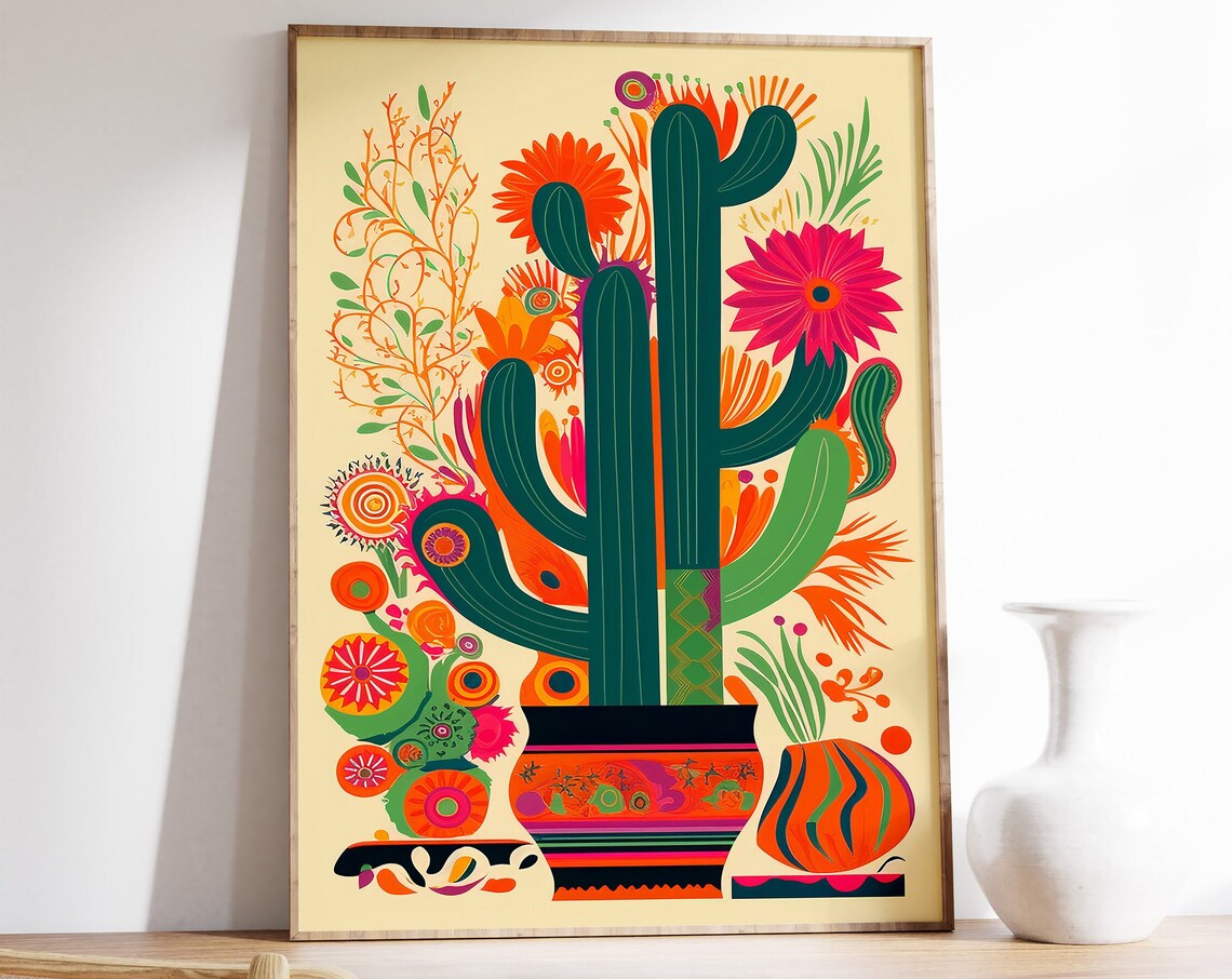 Vintage Mexican Cactus Traditional Poster Print