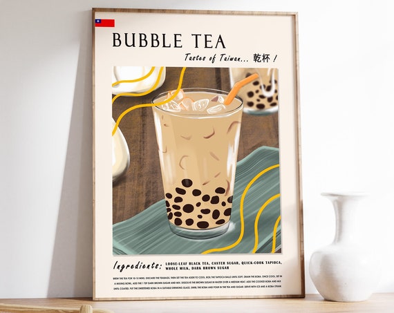 Bubble Tea Poster Tea Art Asian Print Asian Art Kitchen Poster Kitchen Decor Food Art Food Gift Recipe Cooking Art A1a2a3a4