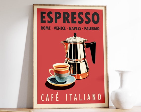 Espresso Coffee Print Italian Coffee Art Poster Kitchen Decor Retro Coffee Print Vintage Food Print Food And Drink Wall Art