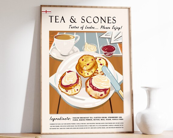 English Scones And Tea Retro Kitchen Art Print