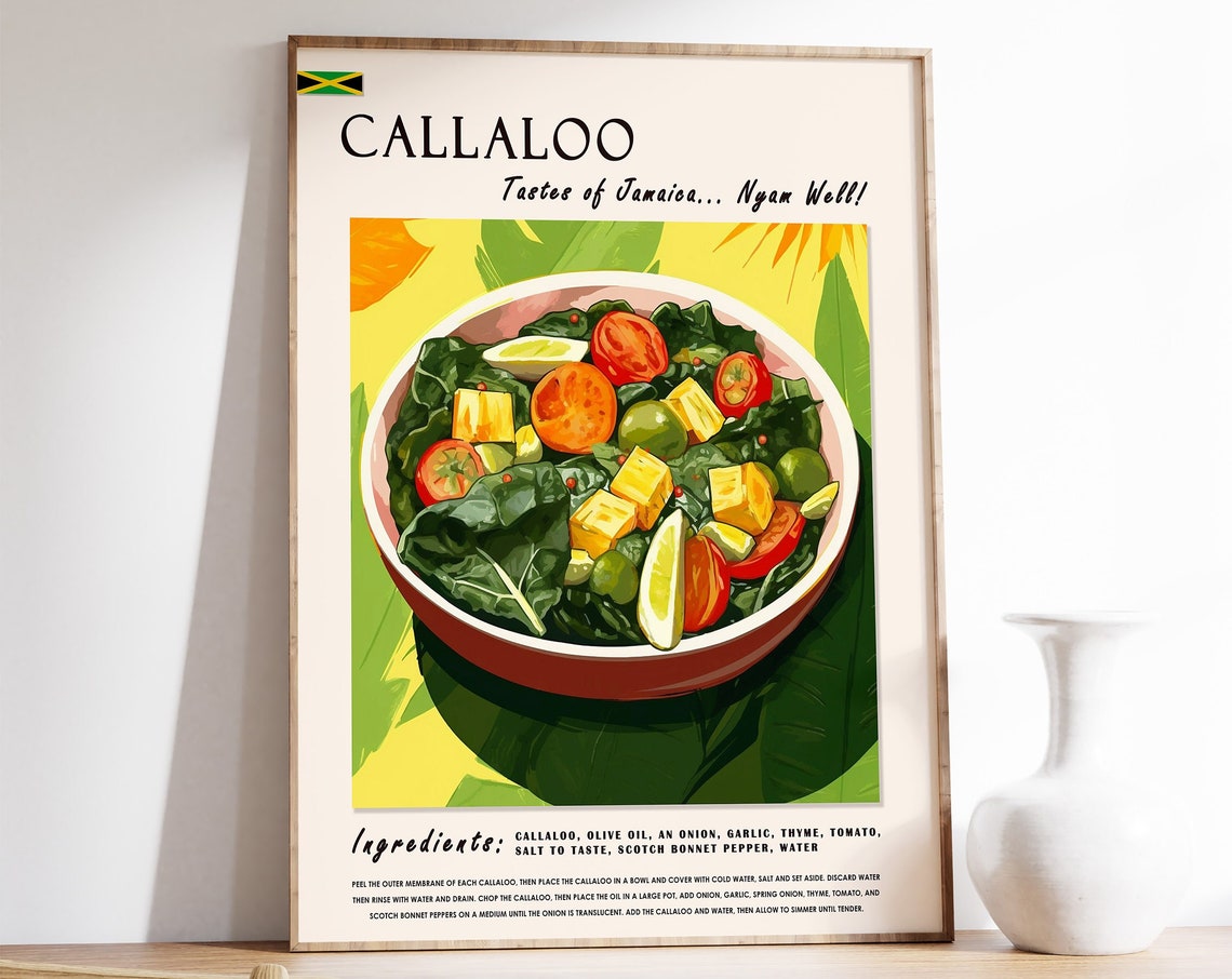 Callaloo Jamaican Food Poster Caribbean Food Print Jamaican Food Art Caribbean Food Poster Exotic Food Art Kitchen Decor