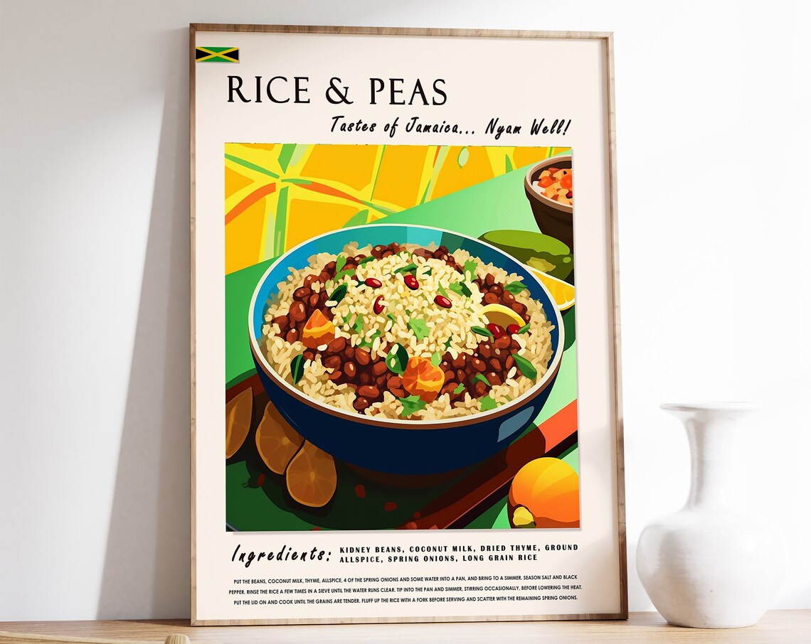 Rice and Peas Jamaican Food Poster, Kitchen Decor