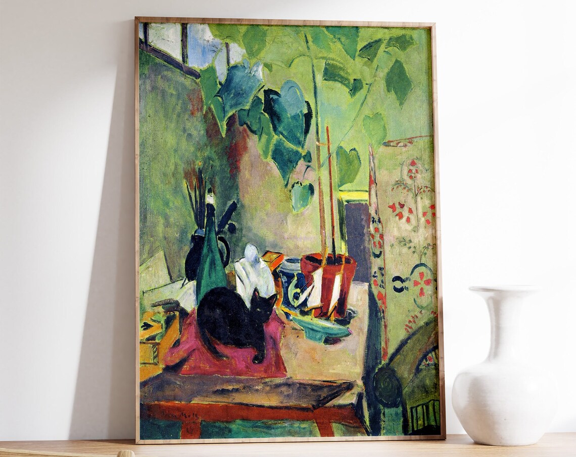 Oskar Moll Cat With House Plant, Fauvist Print