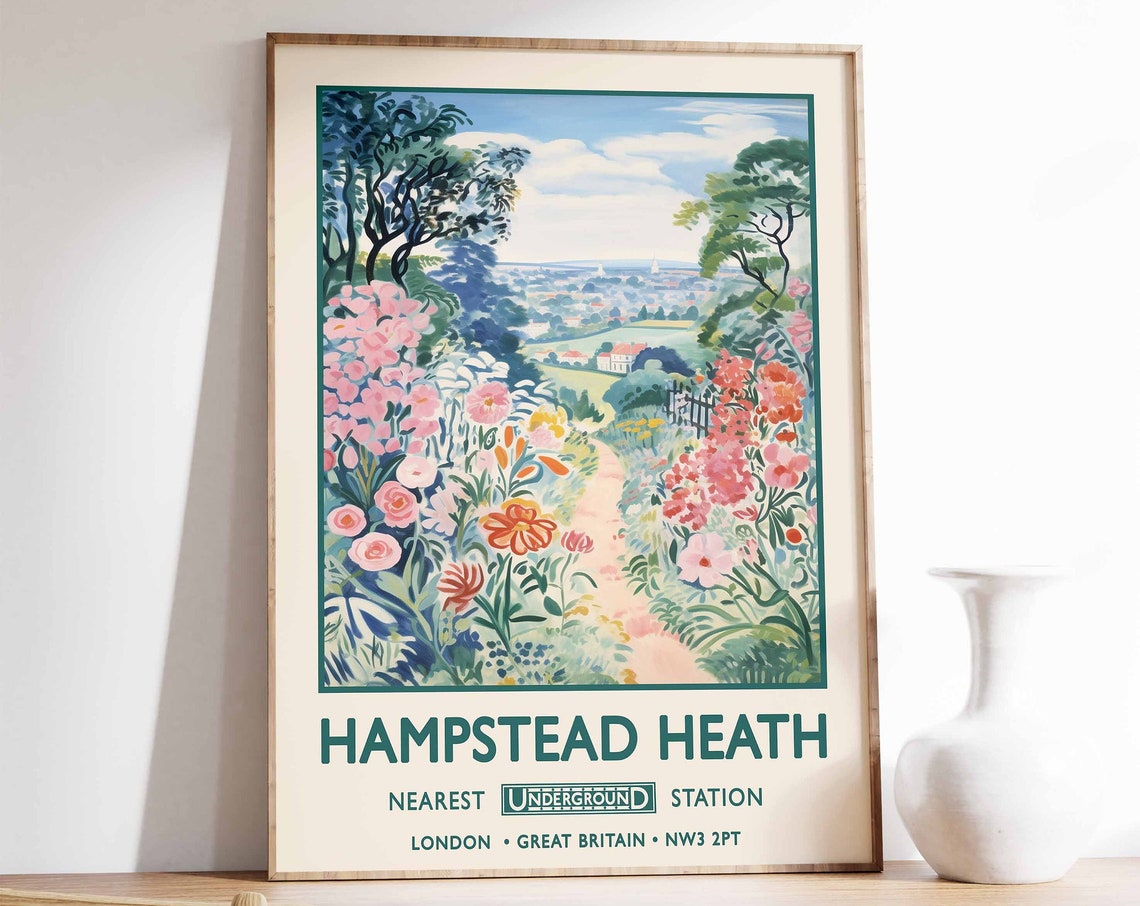 Hampstead Heath London Flower Garden Vintage Travel Style Poster