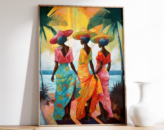 Caribbean Tropical Scenery Poster, Floral Decor