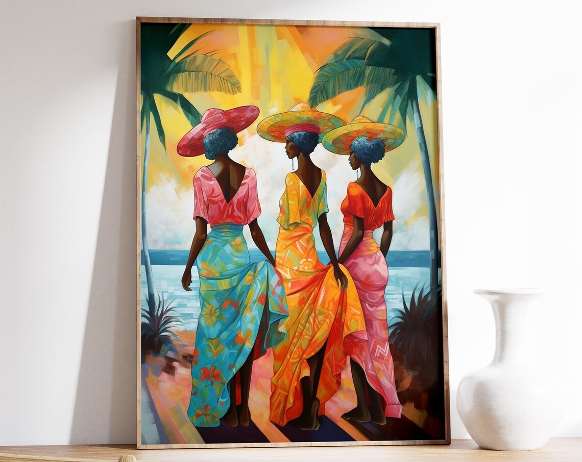 Caribbean Tropical Scenery Poster, Floral Decor
