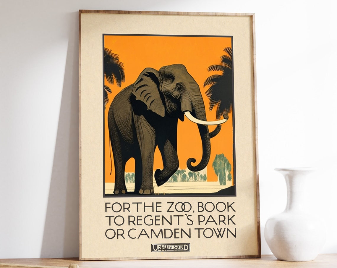 Vintage London Zoo Elephant Underground Railway Advert Poster