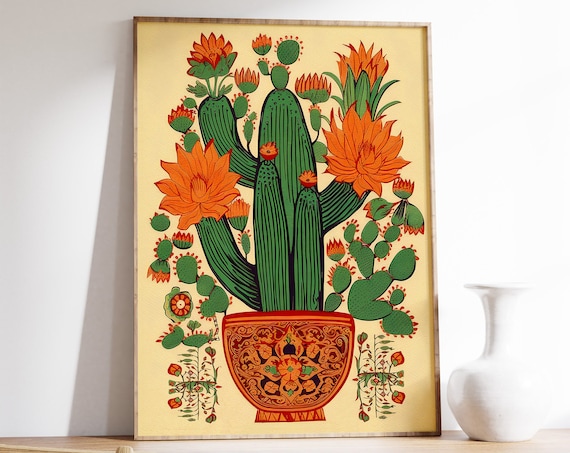 Vintage Mexican Cactus Floral Poster Print