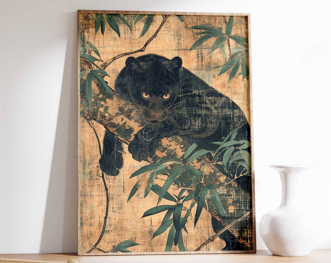 Panther Print Tiger Poster, Vintage Animal Art