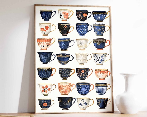 Vintage Teacup Print Retro Coffee Poster Food Print Kitchen Decor Cafe Art Vintage Food Print Tea Decor Vintage Decor