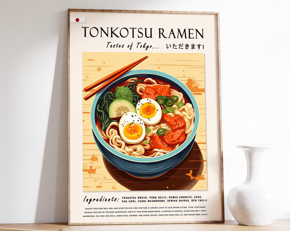 Japanese Tonkotsu Ramen Poster, Kitchen Decor