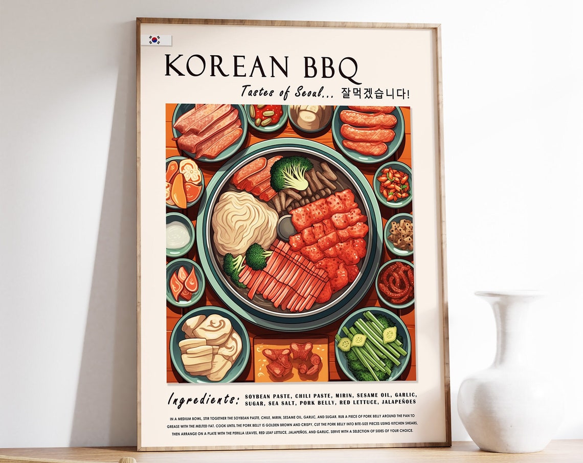 Korean Barbecue Food Poster South Korean Food Print Asian Food Art Kitchen Decor Food Art Food And Drink Poster Food Gift A1a2a3a4